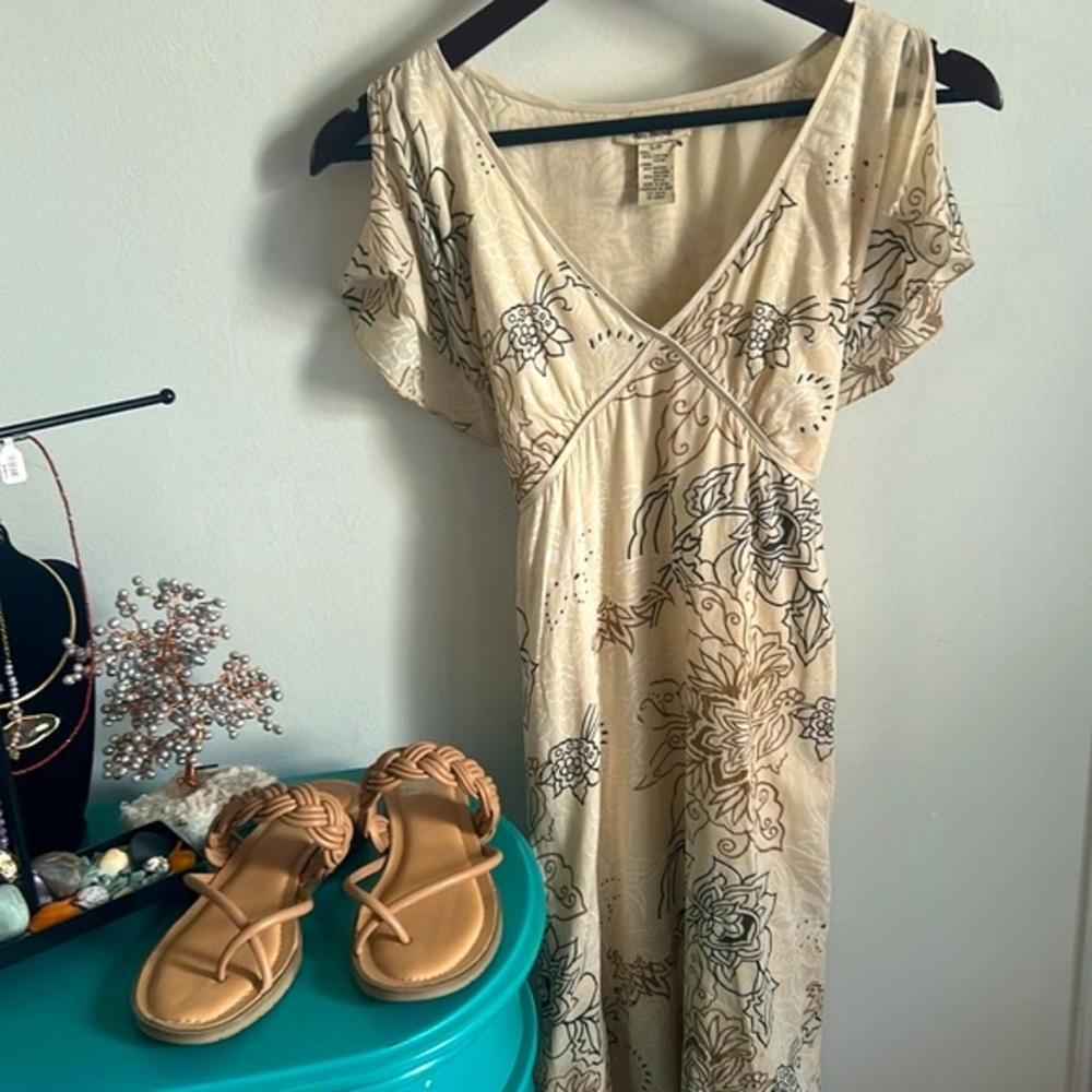 Free People Floral Split Cap Flutter Sleeve Year Round Cotton Gauze Midi Dress - Picture 11 of 13